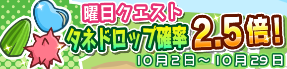 曜日クエストタネドロップ確率2.5倍キャンペーン開催のお知らせ